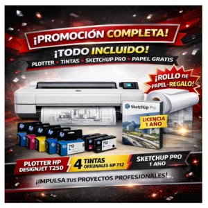 PACK PROMOCIÓN Plotter HP DesignJet T250 24 + SketchUp Pro + Juego Tintas + Papel de regalo