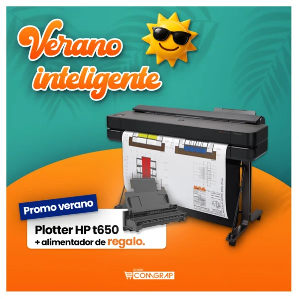 PROMOCIÓN Plotter HP DesignJet T650 36-IN Printer + Alimentador Automático de Hojas de regalo